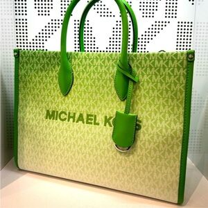 Michael Kors Mirella Medium Ombré Logo Tote Bag Jungle Green